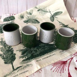 (4) La Fermière Yogurt Pots ~ Trees & Snowflakes -- Cleaned Rims!